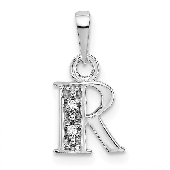 Kazi Luxury 14k White Gold Rhodium-plated Diamond Letter R Initial Pendant